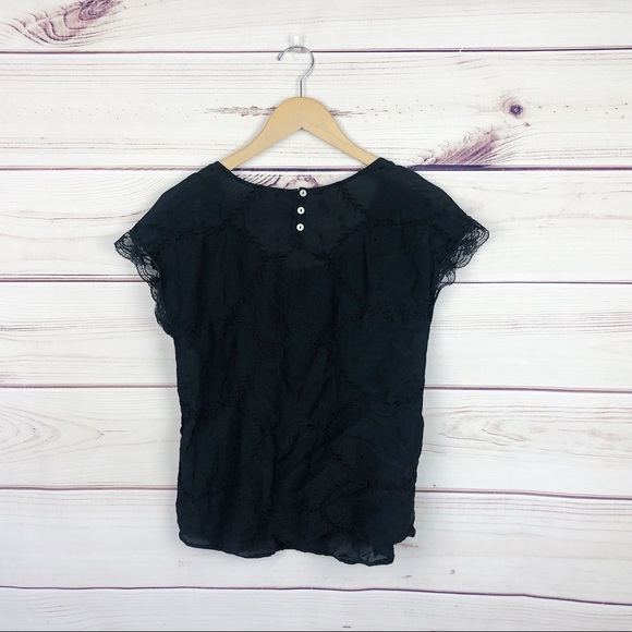 Francescas Black Silk Appliqué Blouse Sz Small - Picture 4 of 6